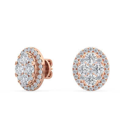 Rose Gold / 1.32ct Lab Grown Diamond Halo Earrings