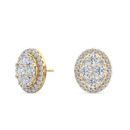 Yellow Gold / 1.32ct Lab Grown Diamond Halo Earrings