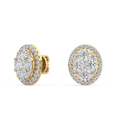 Yellow Gold / 1.32ct Lab Grown Diamond Halo Earrings