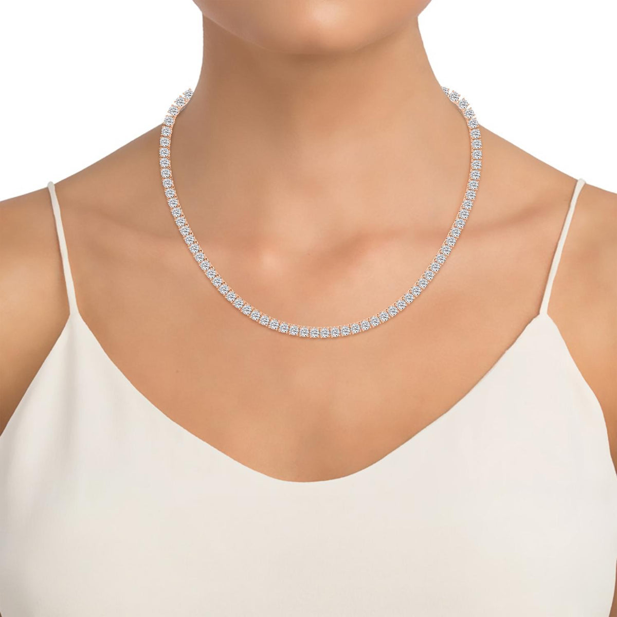 Rose Gold / 28.02ct Lab Grown Diamond Tennis Necklace