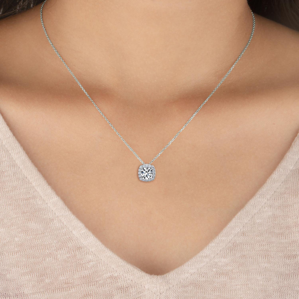 White Gold / 1.05ct Lab Grown Diamond Halo Pendant
