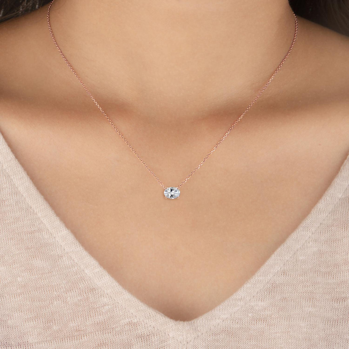 Rose Gold / Oval Lab Grown Diamond Solitaire Pendant