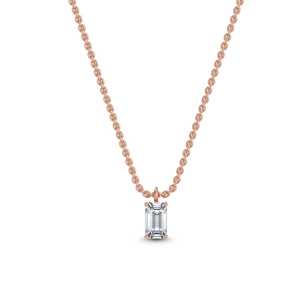 Rose Gold / Emerald Lab Grown Diamond Solitaire Pendant