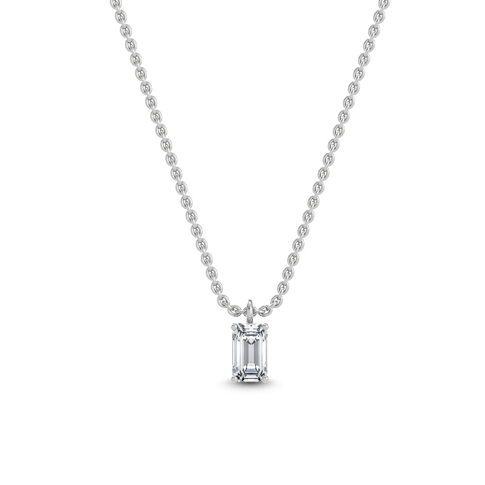 White Gold / Emerald Lab Grown Diamond Solitaire Pendant
