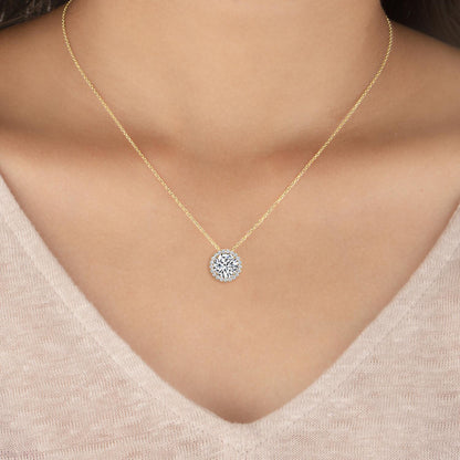 Yellow Gold / 0.68ct Lab Grown Diamond Halo Pendant