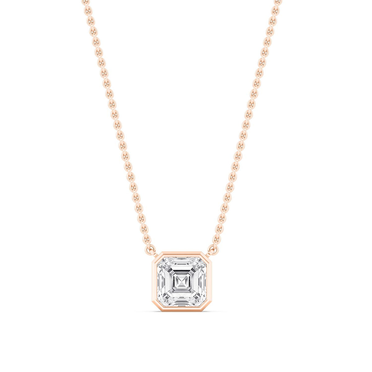 Rose Gold / Asscher Lab Grown Diamond Bezel Necklace
