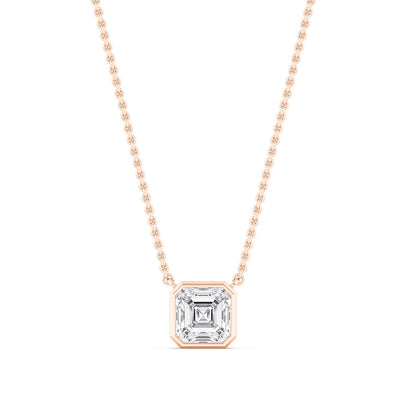 Rose Gold / Asscher Lab Grown Diamond Bezel Necklace