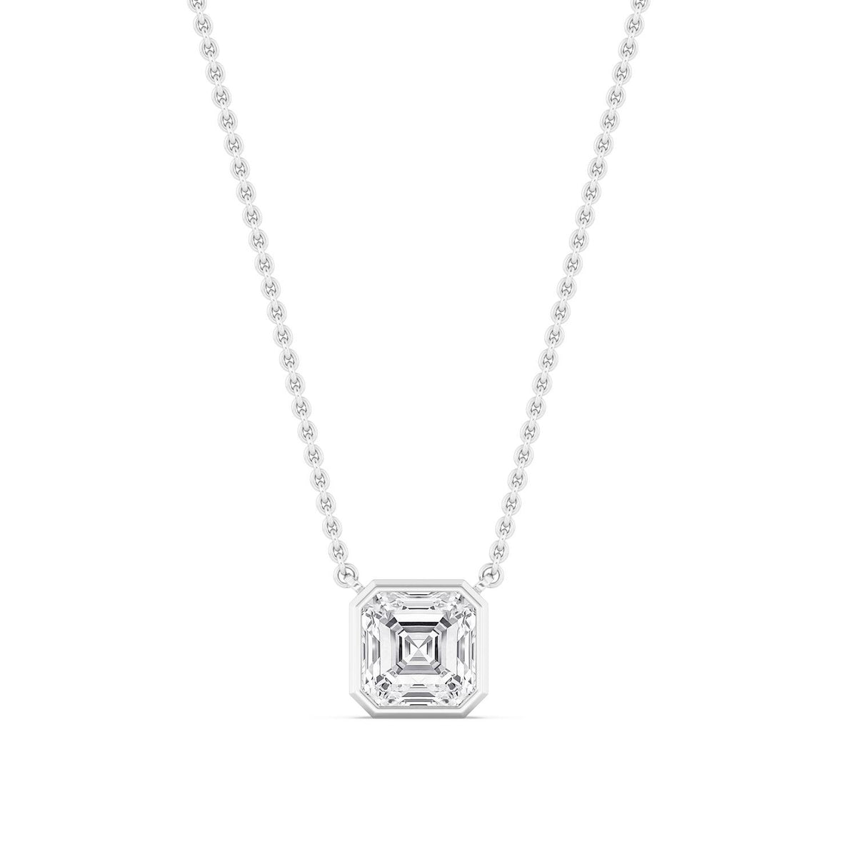 White Gold / Asscher Lab Grown Diamond Bezel Necklace