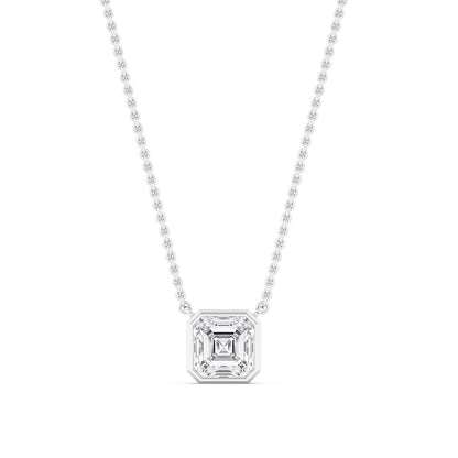 White Gold / Asscher Lab Grown Diamond Bezel Necklace