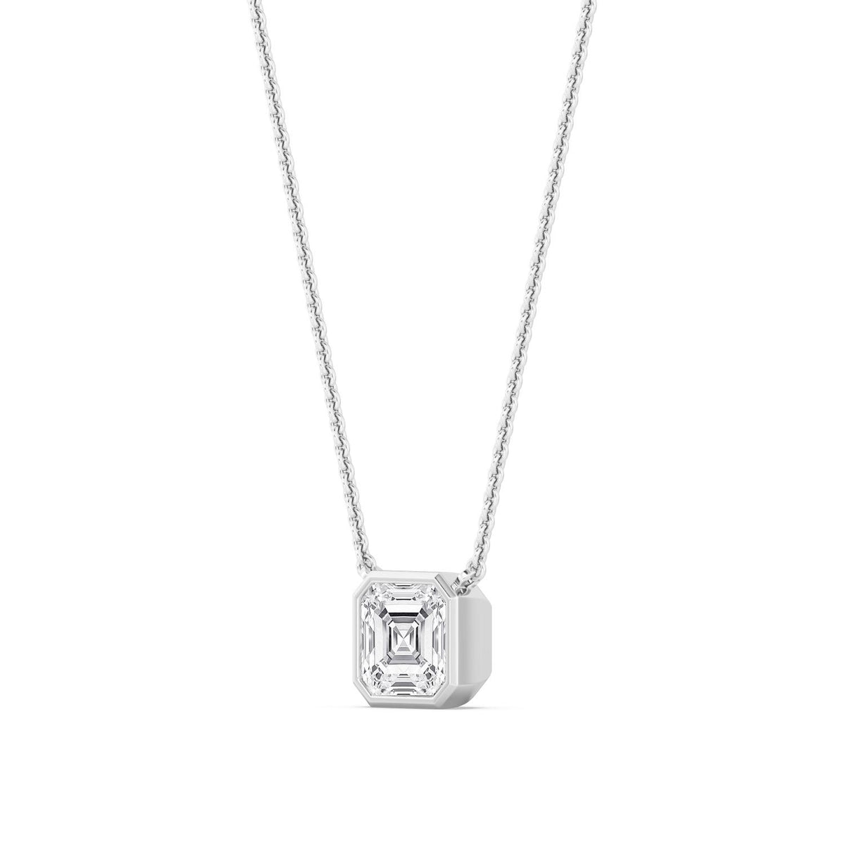 White Gold / Asscher Lab Grown Diamond Bezel Necklace