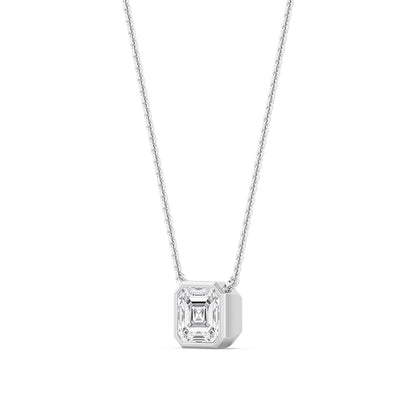 White Gold / Asscher Lab Grown Diamond Bezel Necklace