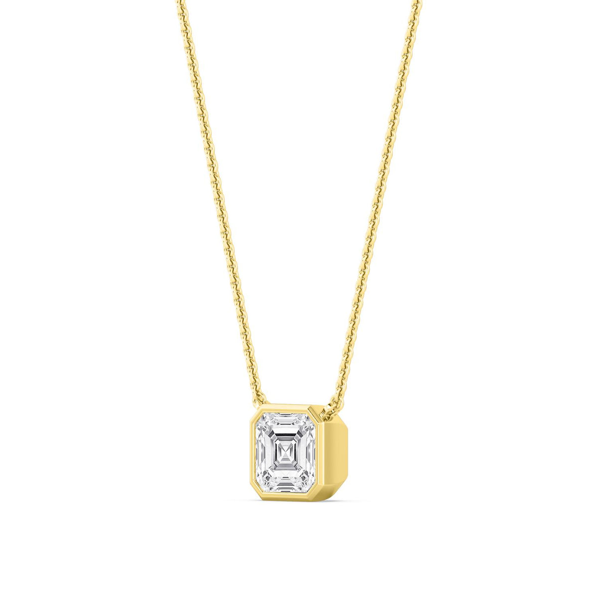 Yellow Gold / Asscher Lab Grown Diamond Bezel Necklace