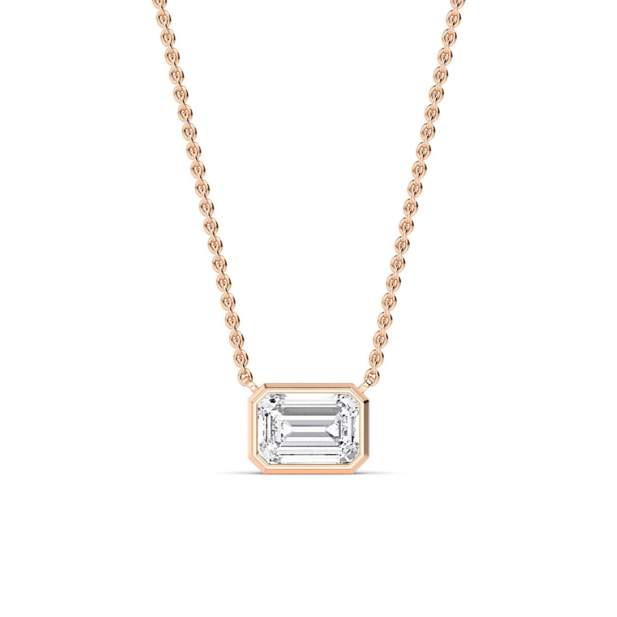 Rose Gold / Emerald Lab Grown Diamond Bezel Necklace