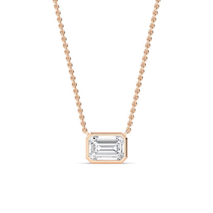 Rose Gold / Emerald Lab Grown Diamond Bezel Necklace