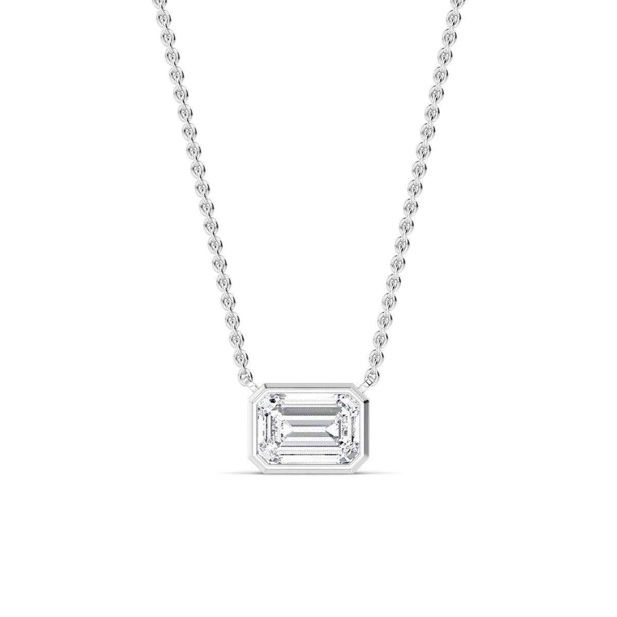 White Gold / Emerald Lab Grown Diamond Bezel Necklace