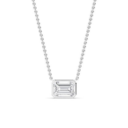 White Gold / Emerald Lab Grown Diamond Bezel Necklace