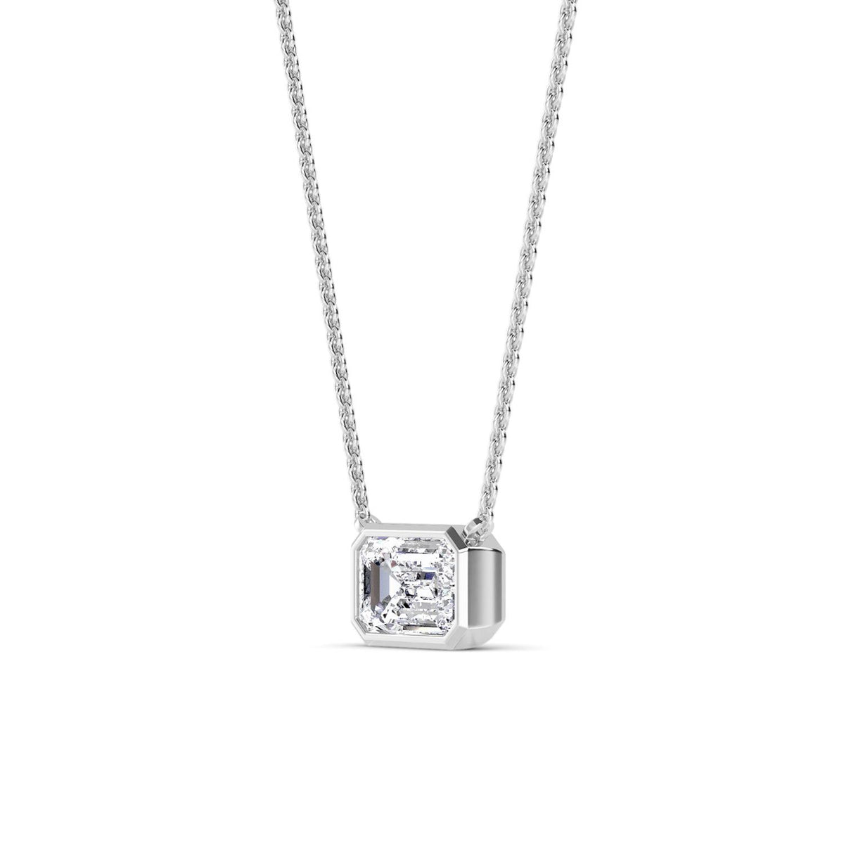 White Gold / Emerald Lab Grown Diamond Bezel Necklace