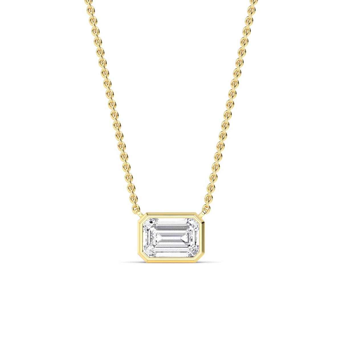 Yellow Gold / Emerald Lab Grown Diamond Bezel Necklace