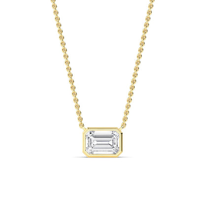 Yellow Gold / Emerald Lab Grown Diamond Bezel Necklace