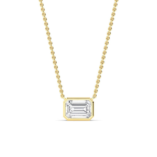 Yellow Gold / Emerald Lab Grown Diamond Bezel Necklace