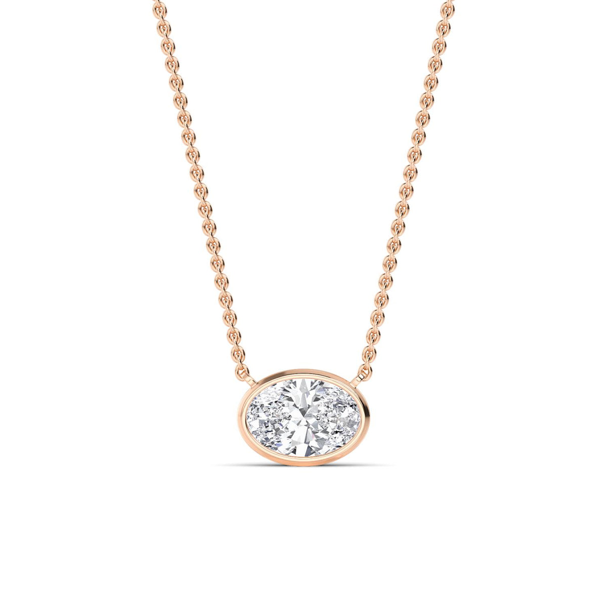 Rose Gold / Oval Lab Grown Diamond Bezel Necklace