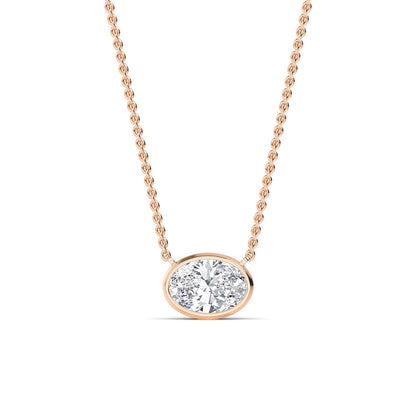 Rose Gold / Oval Lab Grown Diamond Bezel Necklace