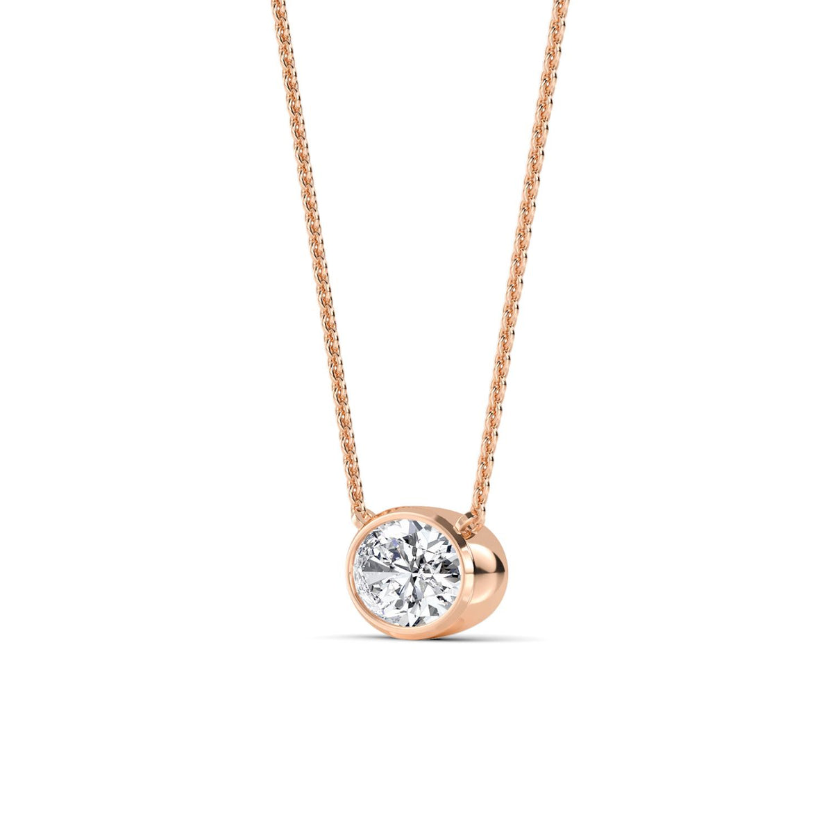 Rose Gold / Oval Lab Grown Diamond Bezel Necklace