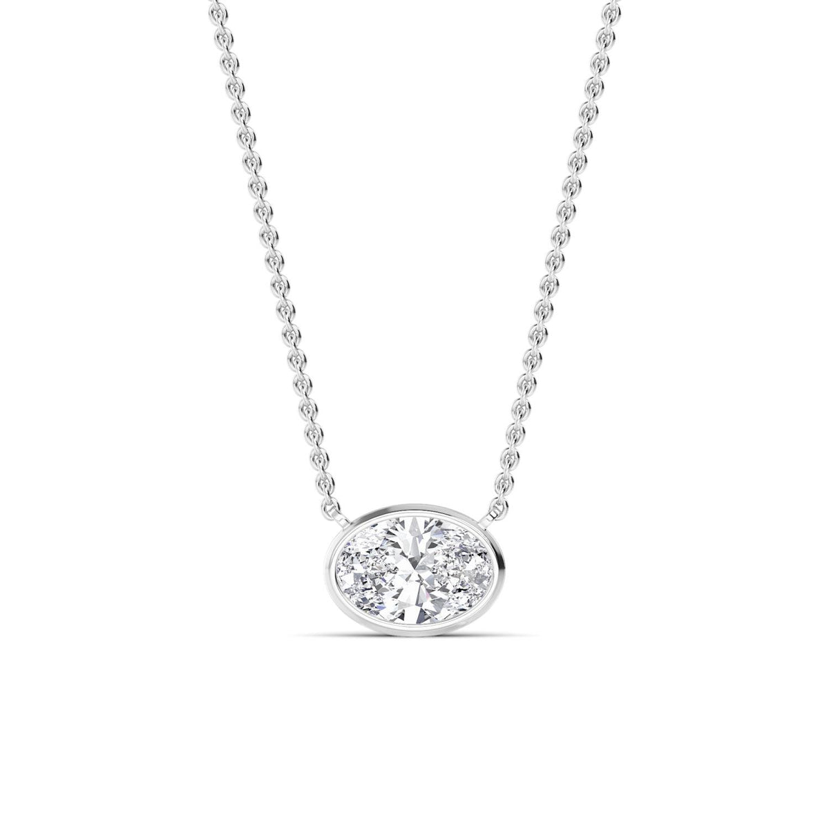 White Gold / Oval Lab Grown Diamond Bezel Necklace