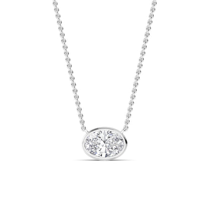 White Gold / Oval Lab Grown Diamond Bezel Necklace