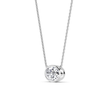 White Gold / Oval Lab Grown Diamond Bezel Necklace