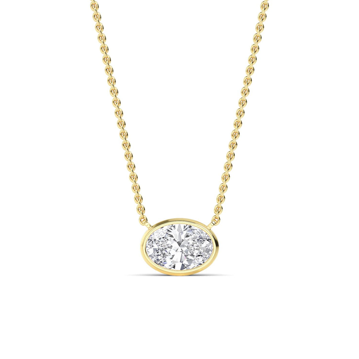 Yellow Gold / Oval Lab Grown Diamond Bezel Necklace