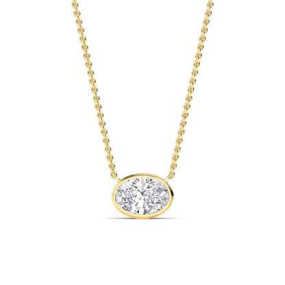 Yellow Gold / Oval Lab Grown Diamond Bezel Necklace