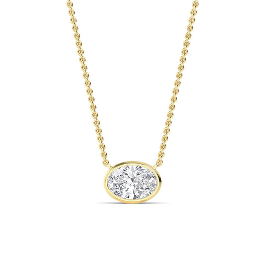 Yellow Gold / Oval Lab Grown Diamond Bezel Necklace