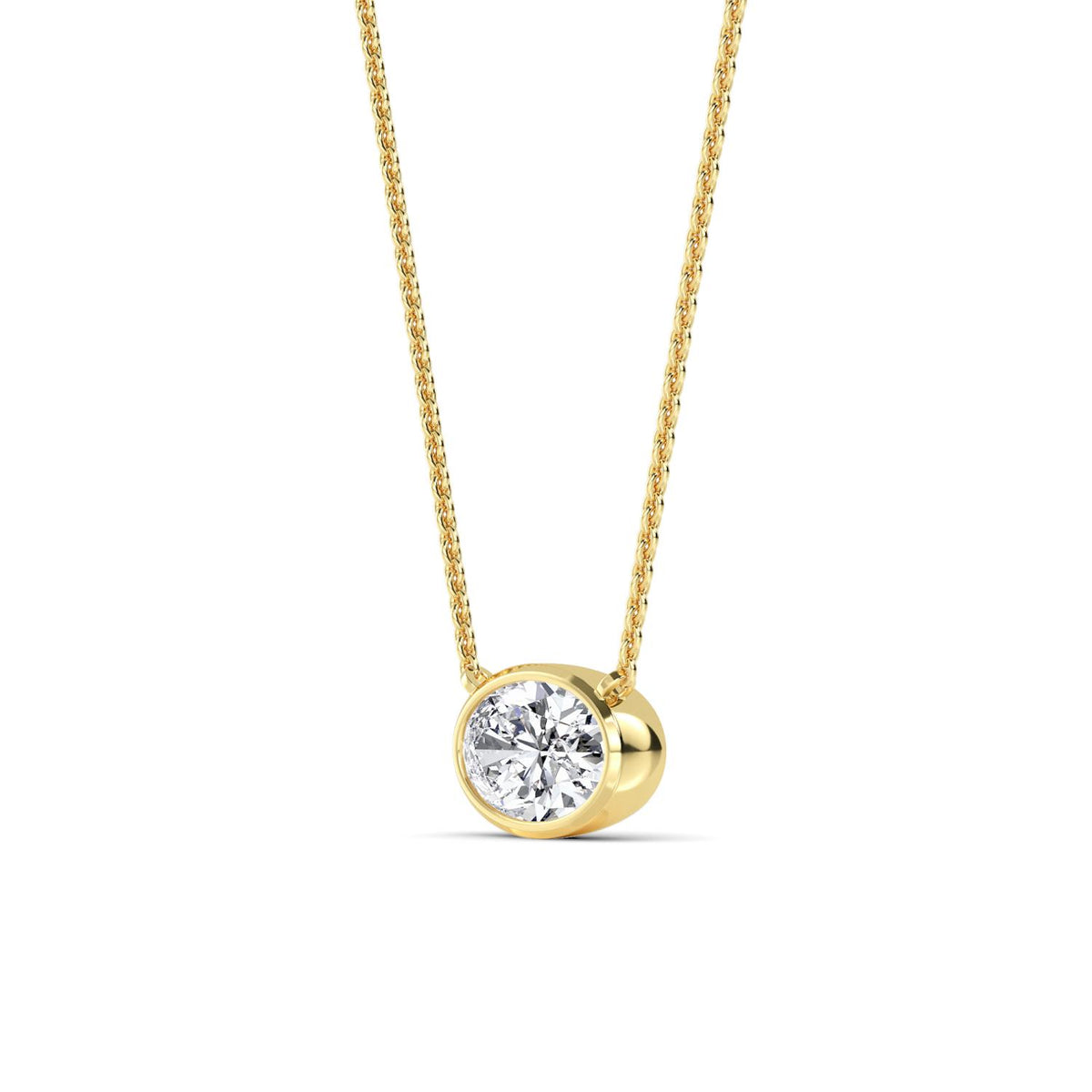 Yellow Gold / Oval Lab Grown Diamond Bezel Necklace