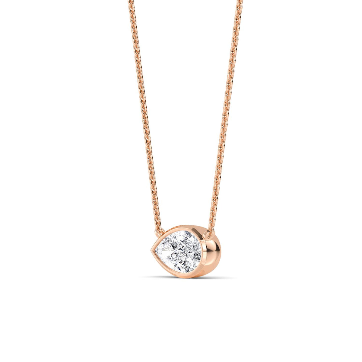 Rose Gold / Pear Lab Grown Diamond Bezel Necklace