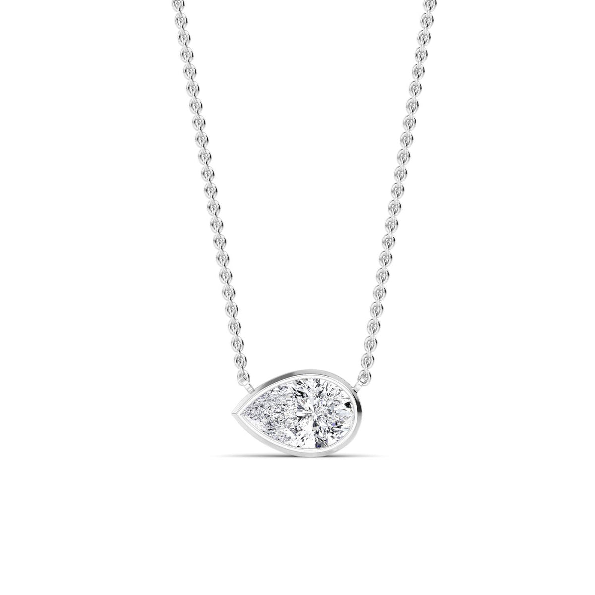 White Gold / Pear Lab Grown Diamond Bezel Necklace