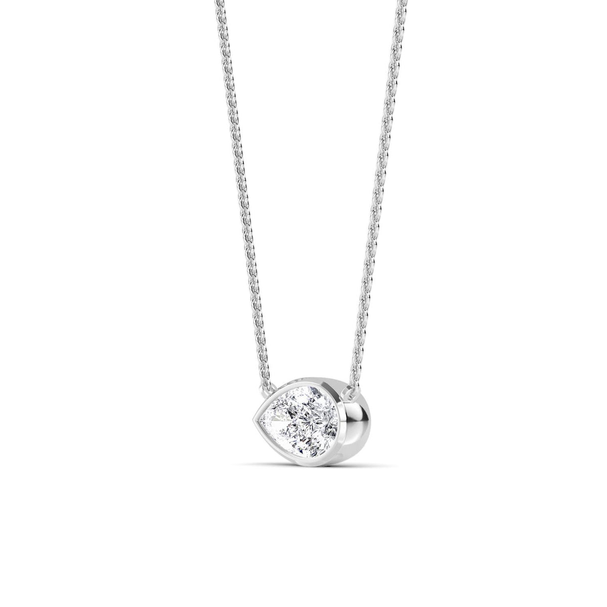 White Gold / Pear Lab Grown Diamond Bezel Necklace