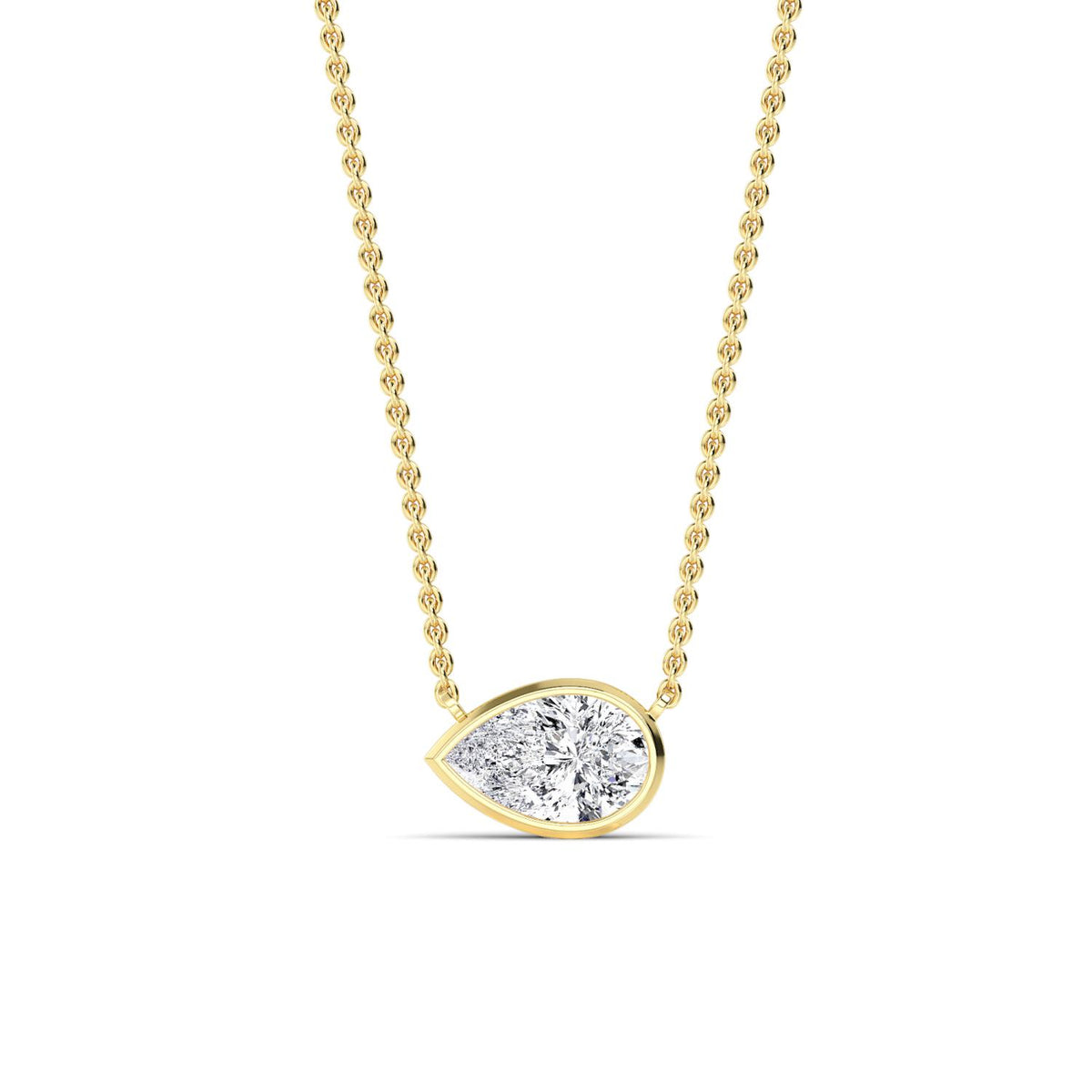 Yellow Gold / Pear Lab Grown Diamond Bezel Necklace