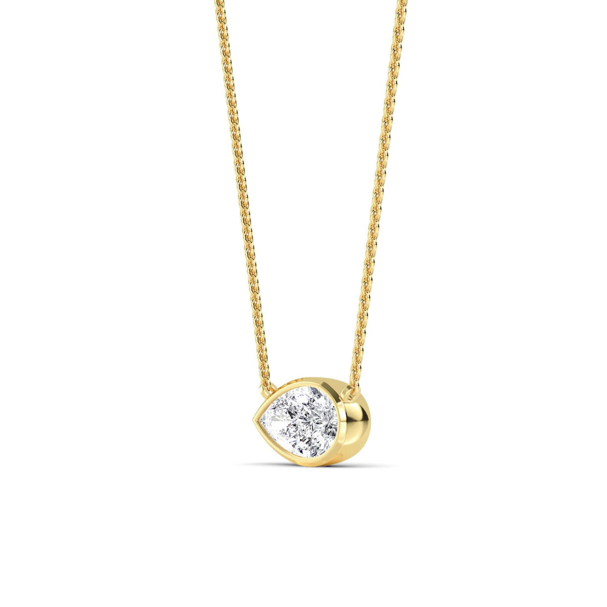 Yellow Gold / Pear Lab Grown Diamond Bezel Necklace