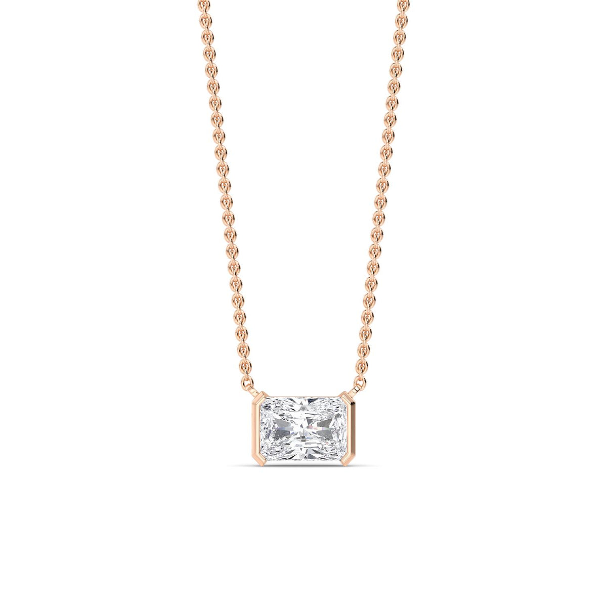 Rose Gold / Emerald Lab Grown Diamond Bezel Necklace