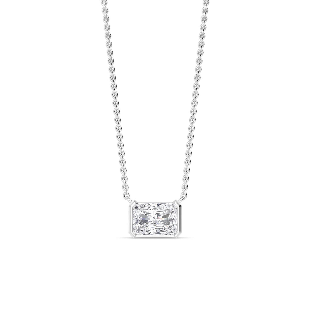 White Gold / Emerald Lab Grown Diamond Bezel Necklace