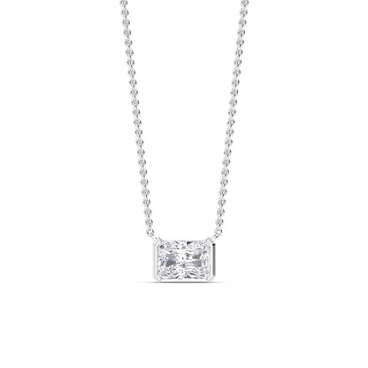 White Gold / Emerald Lab Grown Diamond Bezel Necklace