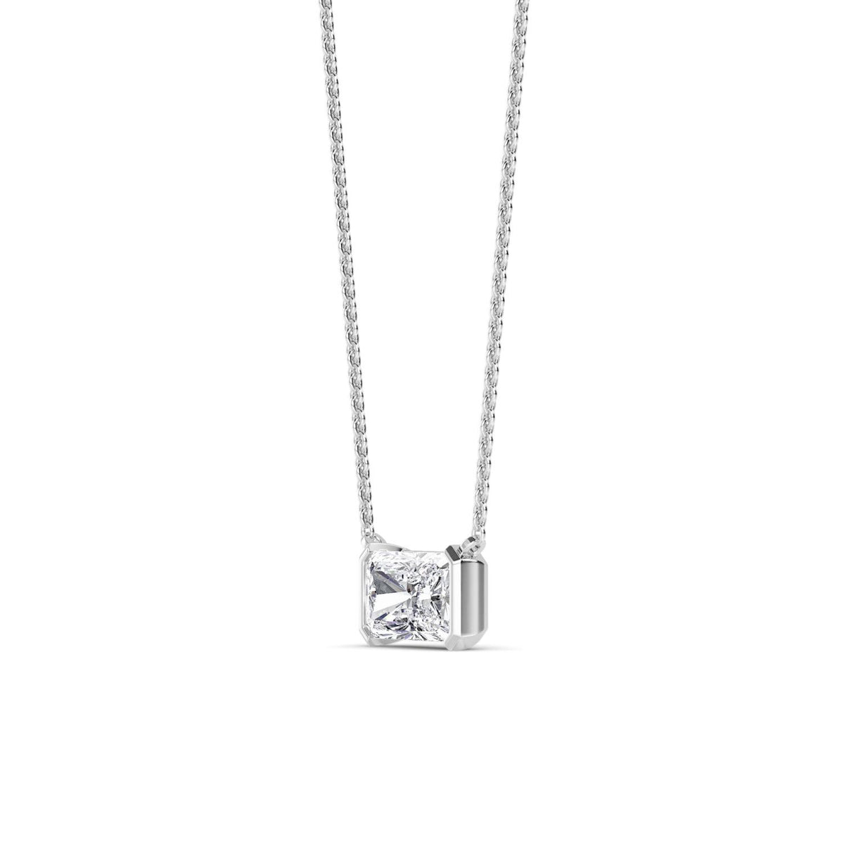 White Gold / Emerald Lab Grown Diamond Bezel Necklace