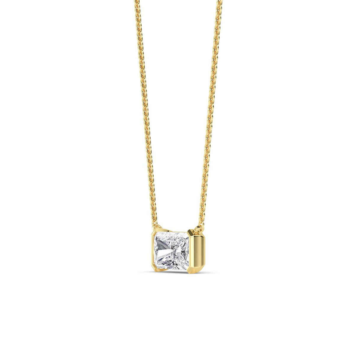 Yellow Gold / Emerald Lab Grown Diamond Bezel Necklace