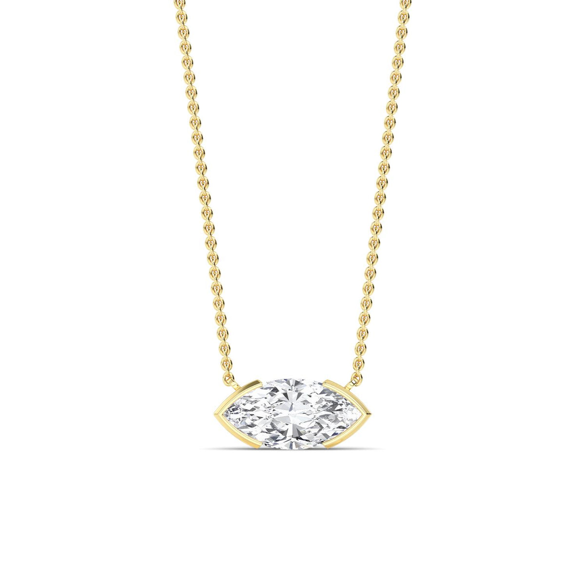 Yellow Gold / Marquise Lab Grown Diamond Bezel Necklace