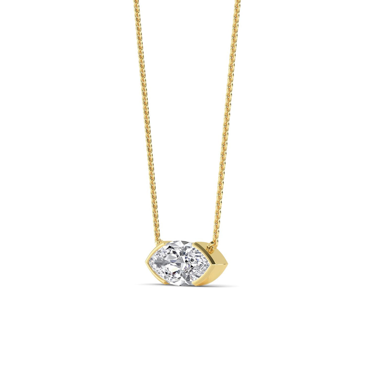 Yellow Gold / Marquise Lab Grown Diamond Bezel Necklace