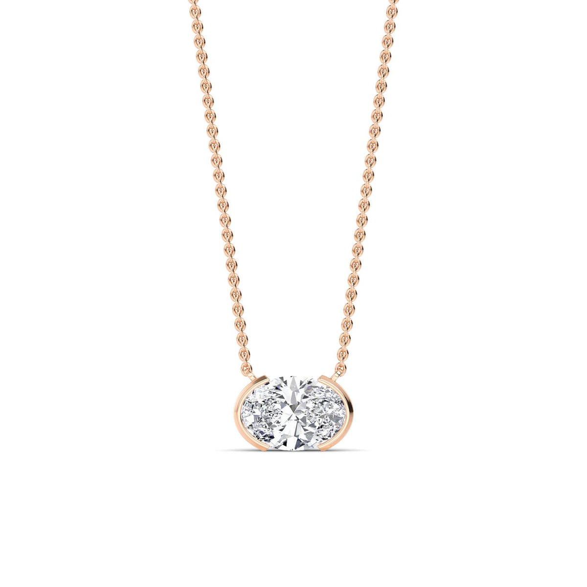 Rose Gold / Oval Lab Grown Diamond Bezel Necklace