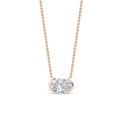 Rose Gold / Oval Lab Grown Diamond Bezel Necklace