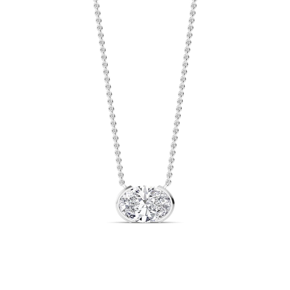 White Gold / Oval Lab Grown Diamond Bezel Necklace