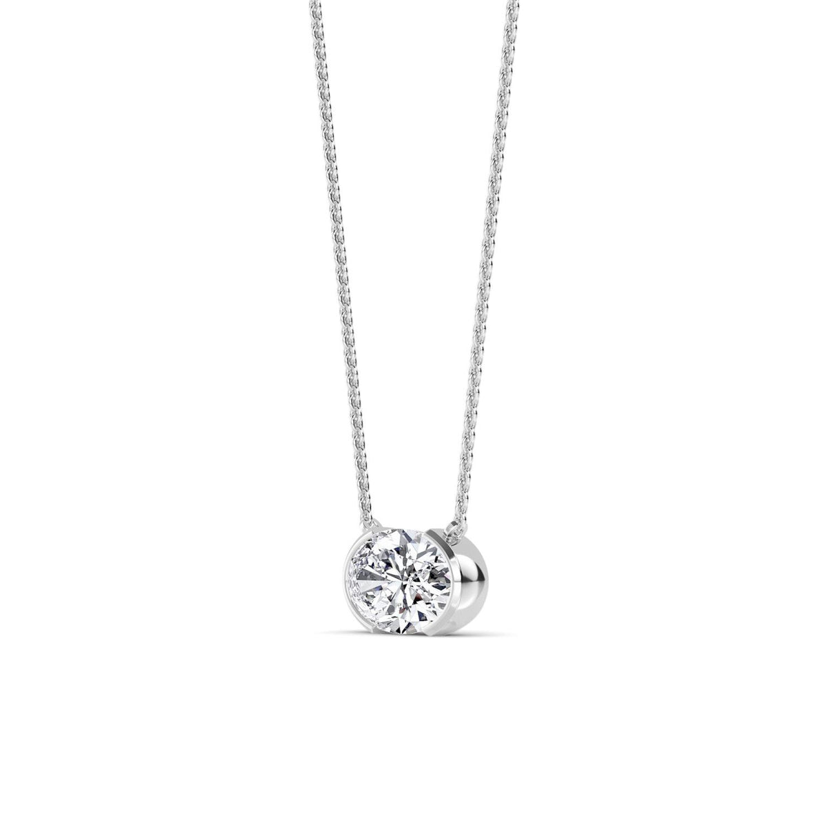 White Gold / Oval Lab Grown Diamond Bezel Necklace